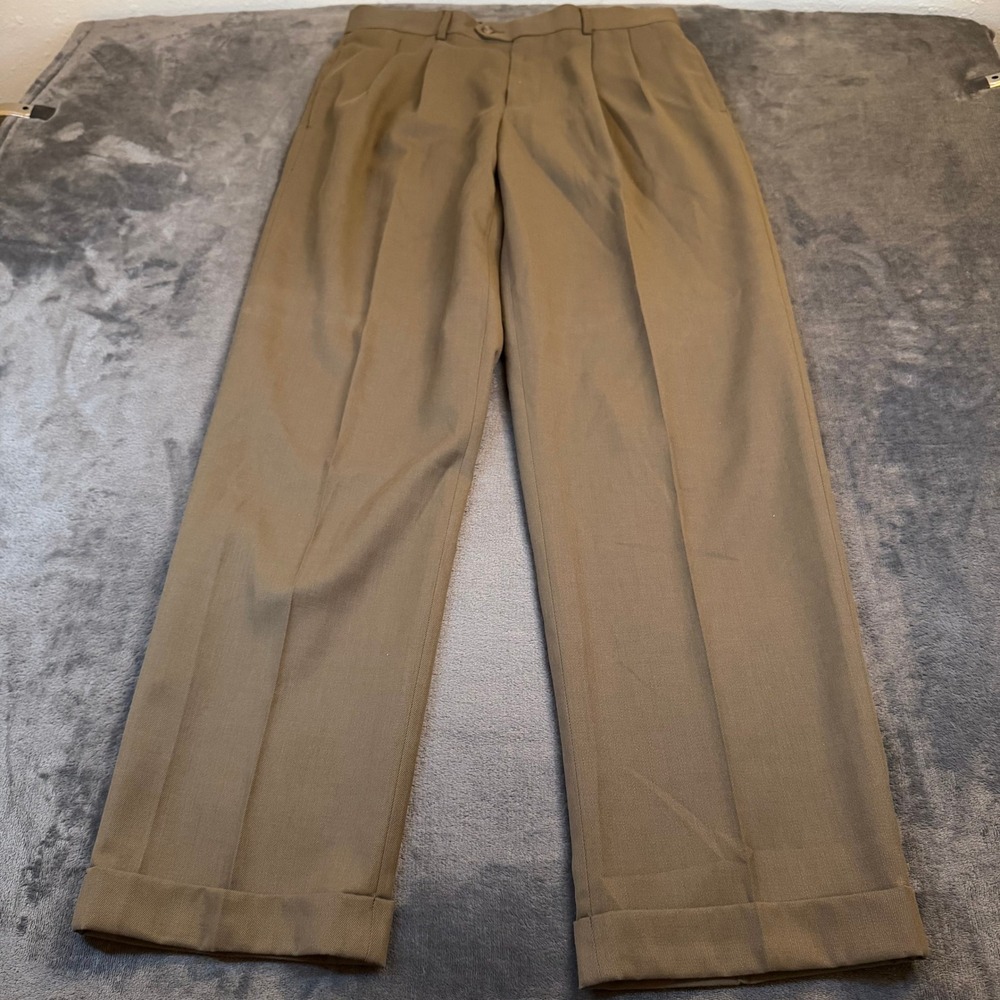 Bachrach Pleated Dress Pants Mens 34x32" Brown Cuffed Business Trousers